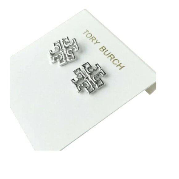 TORY BURCH Britten Logo Stud Earrings New - Picture 2 of 3